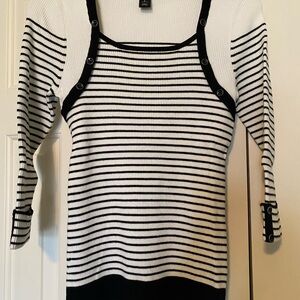 White House Black Market Black and White Striped Sweater